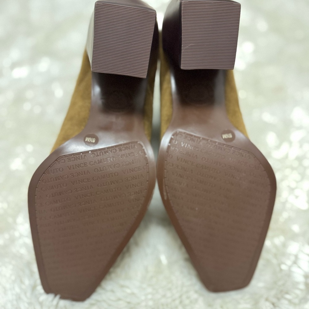 Vince Camuto Tan Suede Block Heel Ankle Boots - Picture 6 of 6